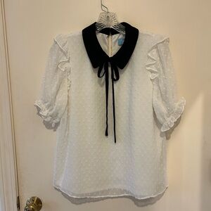 CeCe collared Swiss dot blouse